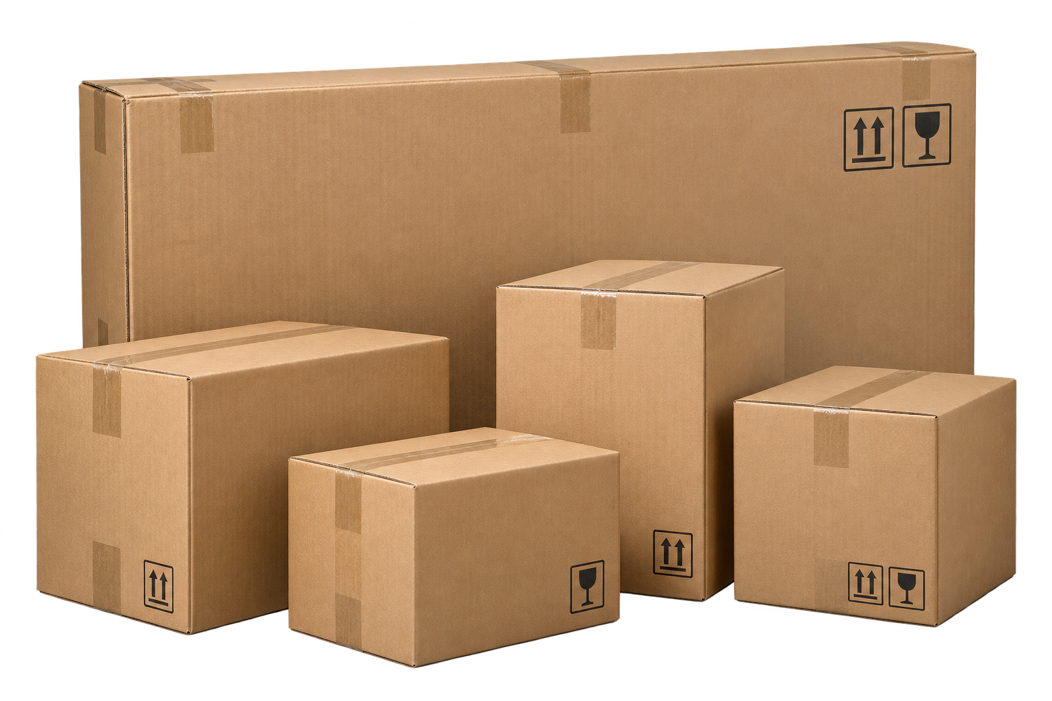 A large TV shipping carton and four large moving boxes ready for pickup and delivery